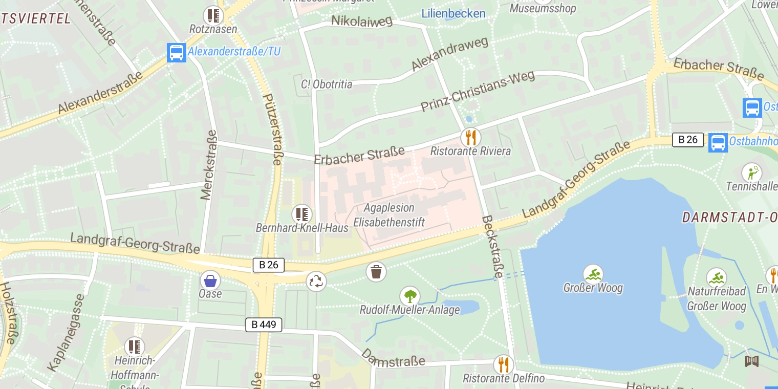 Kartenansicht Agaplesion Elisabethenstift Evangelisches Krankenhaus