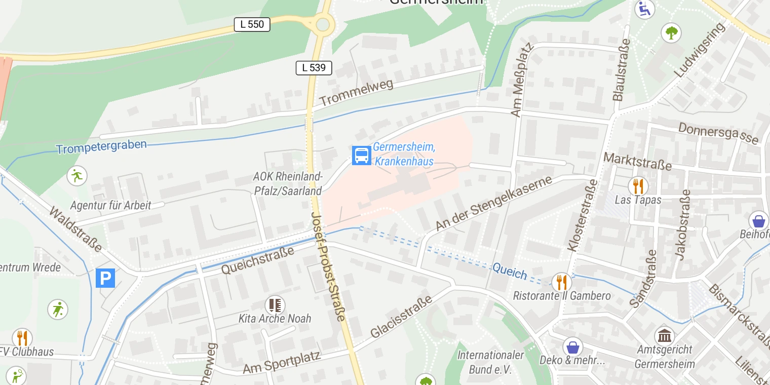 Kartenansicht Asklepios Südpfalzklinik Germersheim