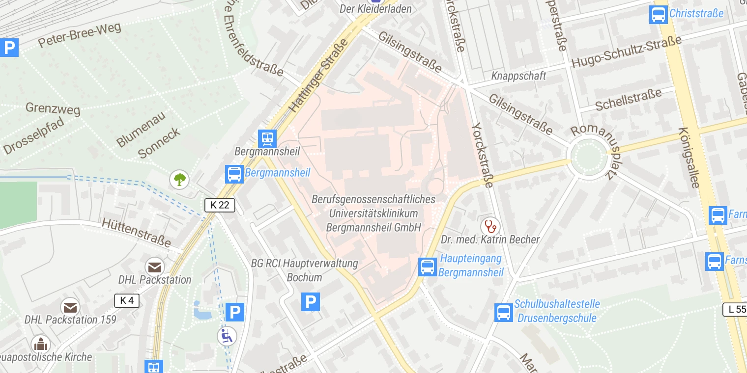 Kartenansicht Berufsgenossenschaftliches Universitätsklinikum Bergmannsheil