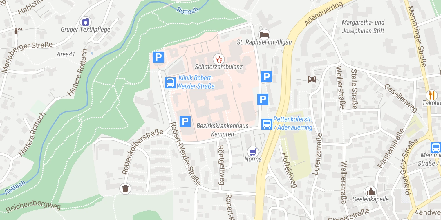 Kartenansicht Bezirkskrankenhaus Kempten