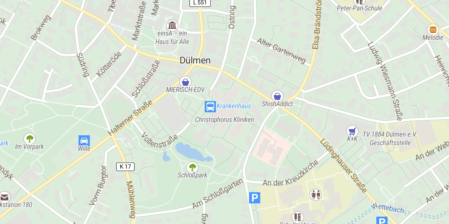 Kartenansicht Christophorus-Kliniken Dülmen