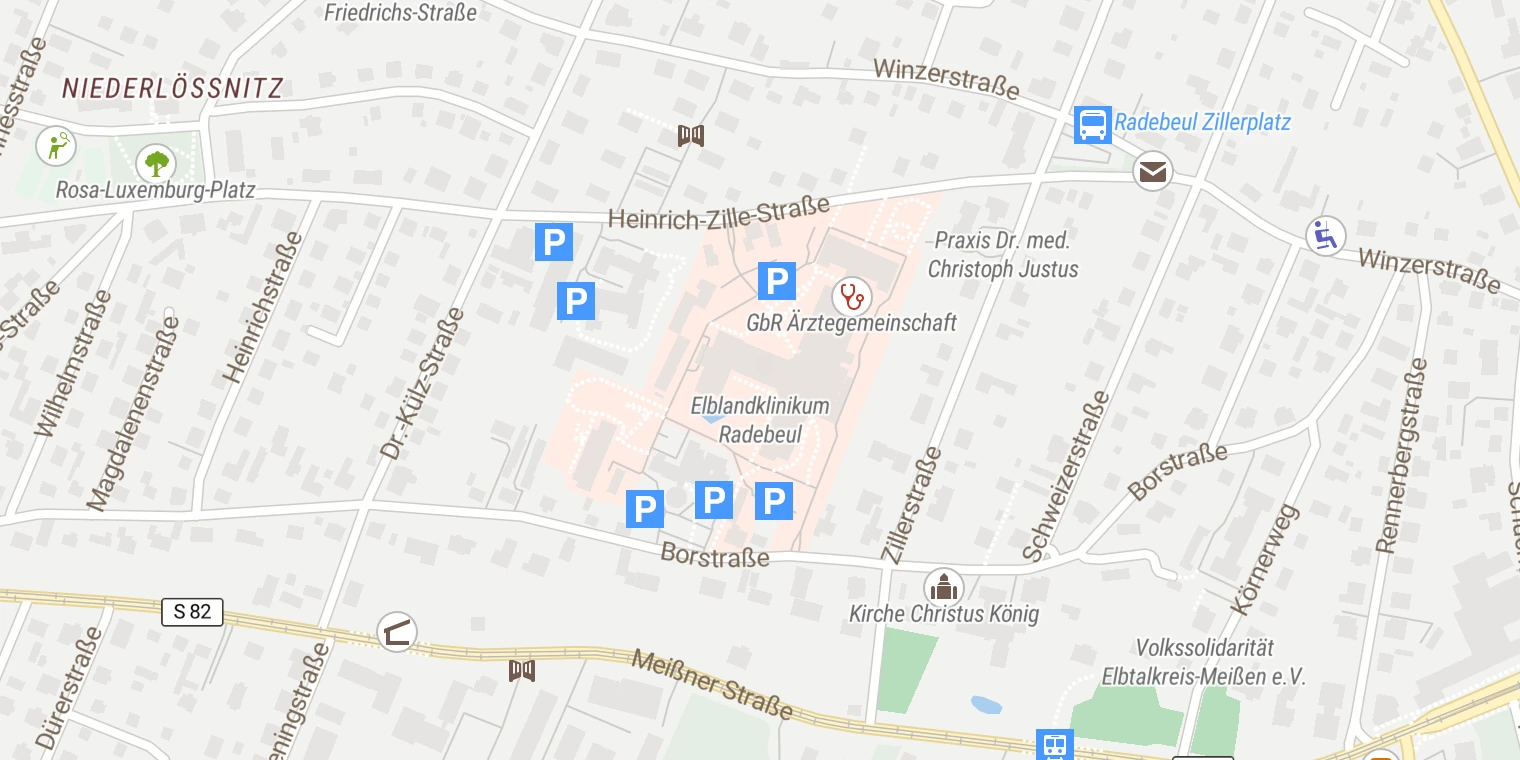 Kartenansicht Elblandklinikum Radebeul