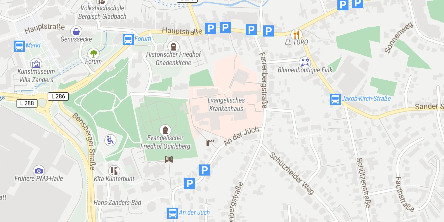 Kartenansicht Evangelisches Krankenhaus Bergisch Gladbach