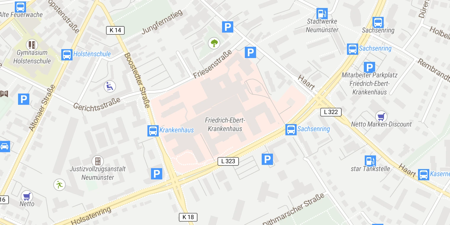 Kartenansicht FEK - Friedrich-Ebert-Krankenhaus Neumünster
