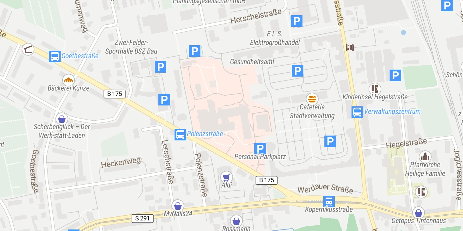 Kartenansicht Heinrich-Braun-Klinikum Zwickau - Standort Werdauer Straße