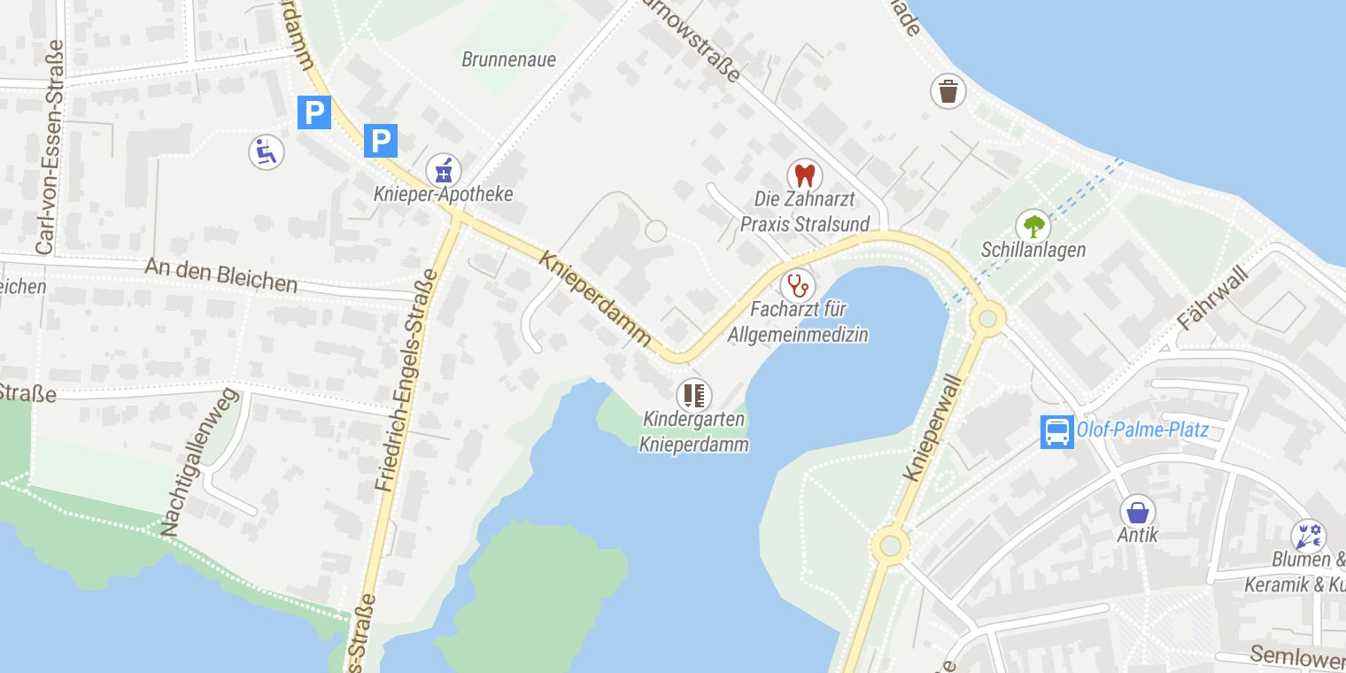 Kartenansicht Helios Tagesklinik für Psychiatrie und Psychotherapie in der Innenstadt von Stralsund