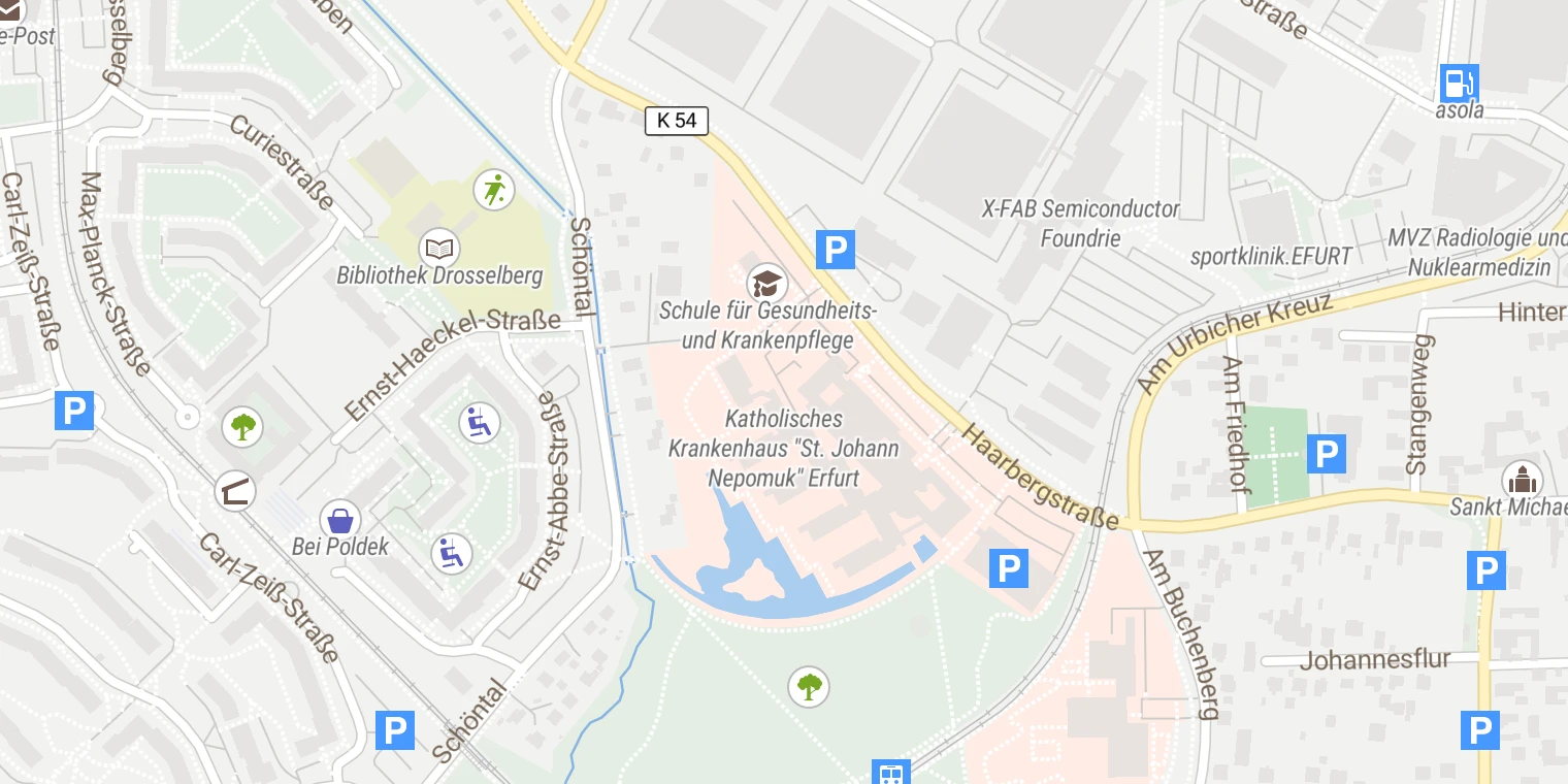 Kartenansicht Katholisches Krankenhaus St. Johann Nepomuk Erfurt