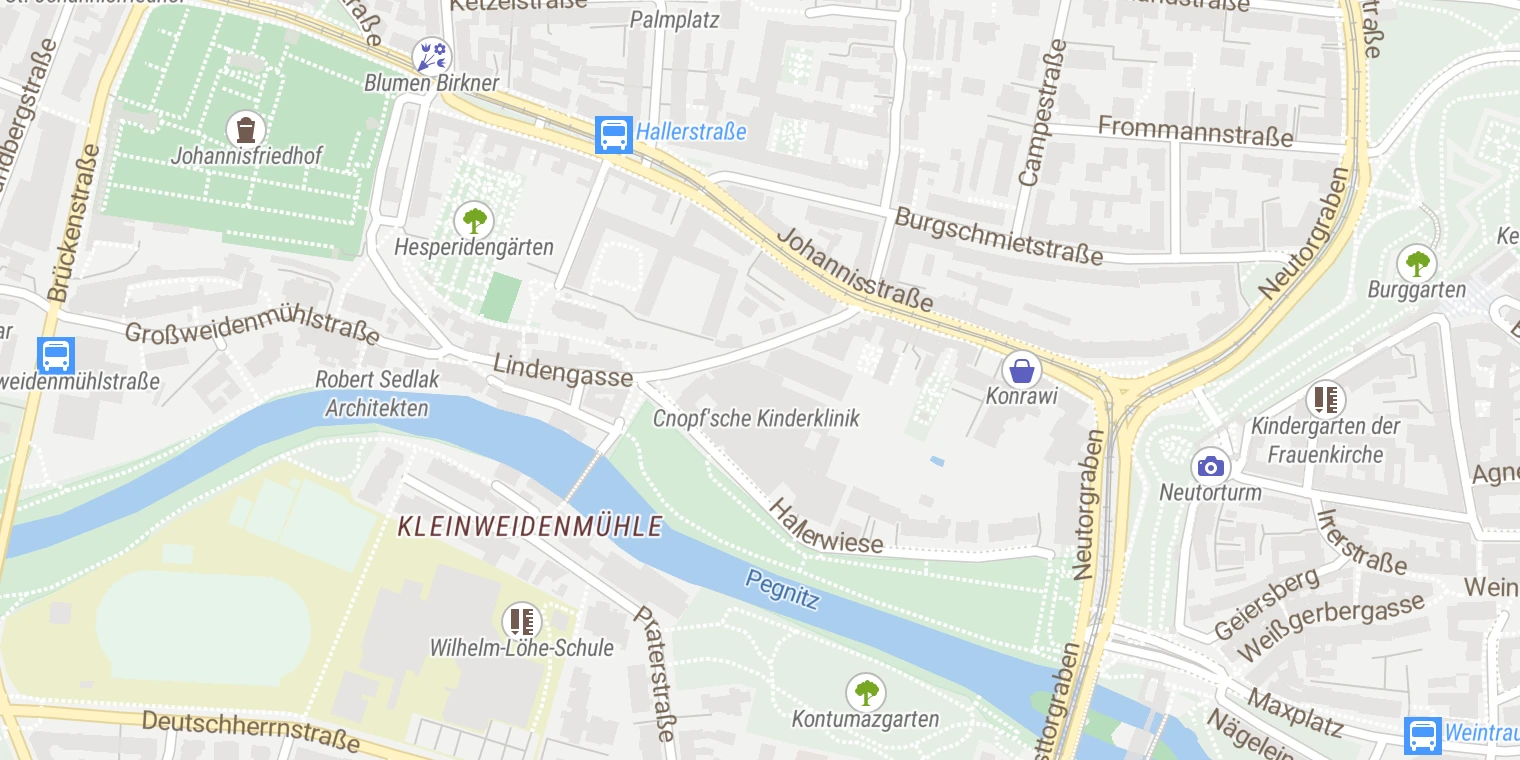 Kartenansicht Klinik Hallerwiese - Cnopfsche Kinderklinik