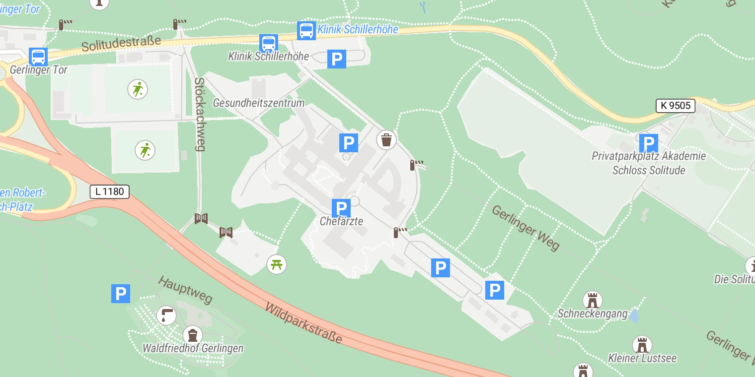 Kartenansicht Kliniken Schmieder Stuttgart-Gerlingen