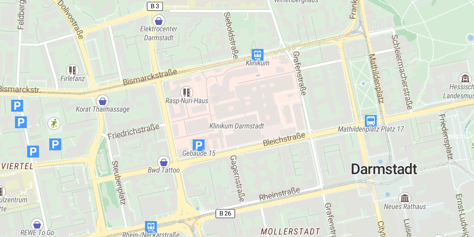 Kartenansicht Klinikum Darmstadt - Standort Grafenstraße