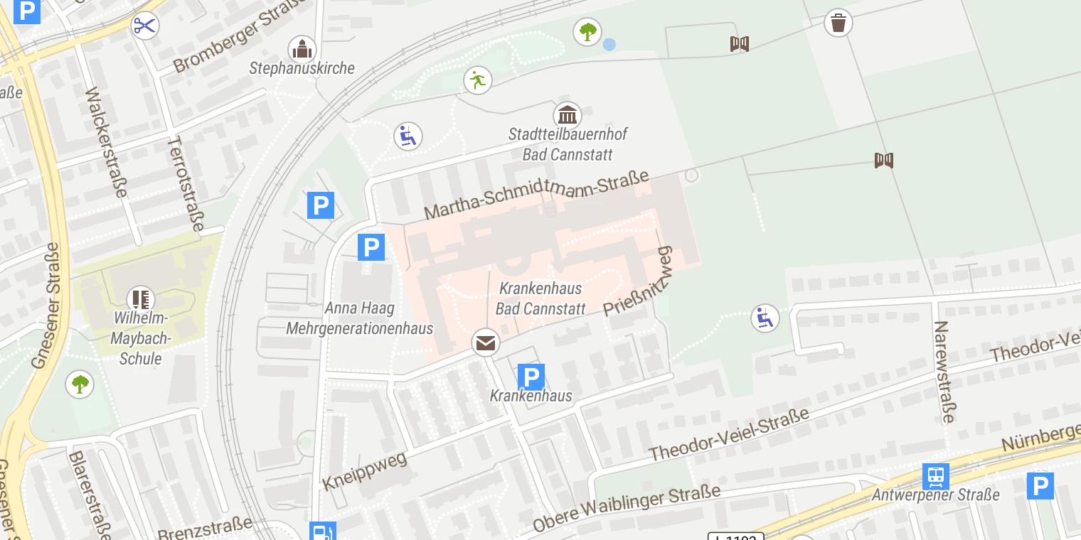 Kartenansicht Klinikum Stuttgart - Krankenhaus Bad Cannstatt