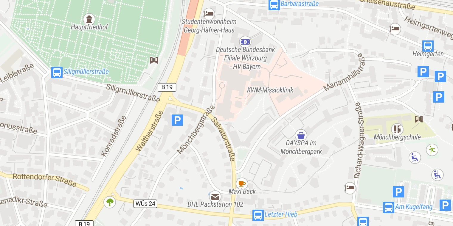 Kartenansicht Klinikum Würzburg Mitte