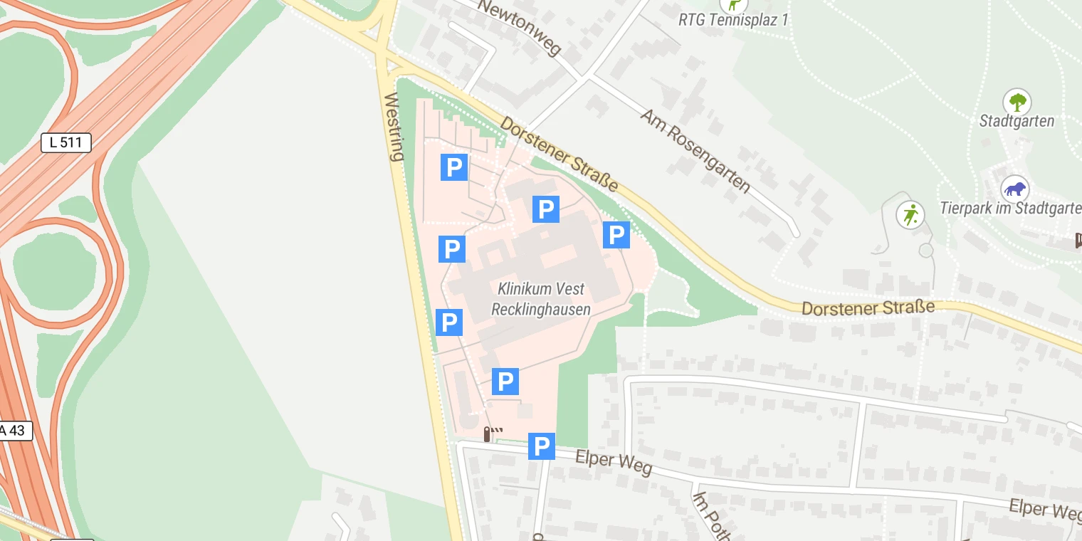 Kartenansicht Knappschaft Kliniken Recklinghausen