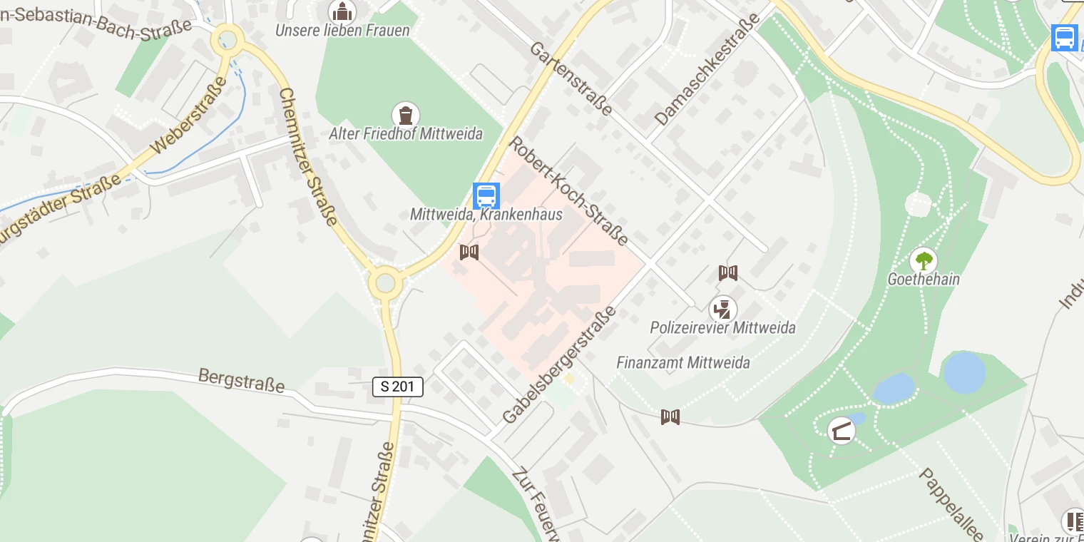 Kartenansicht Krankenhaus Mittweida