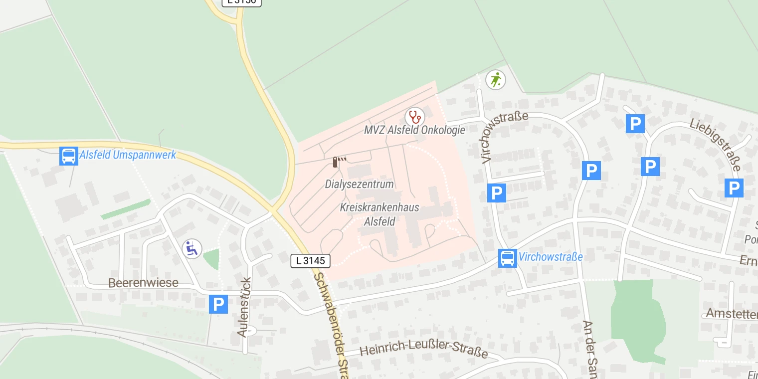 Kartenansicht Kreiskrankenhaus des Vogelsbergkreises in Alsfeld