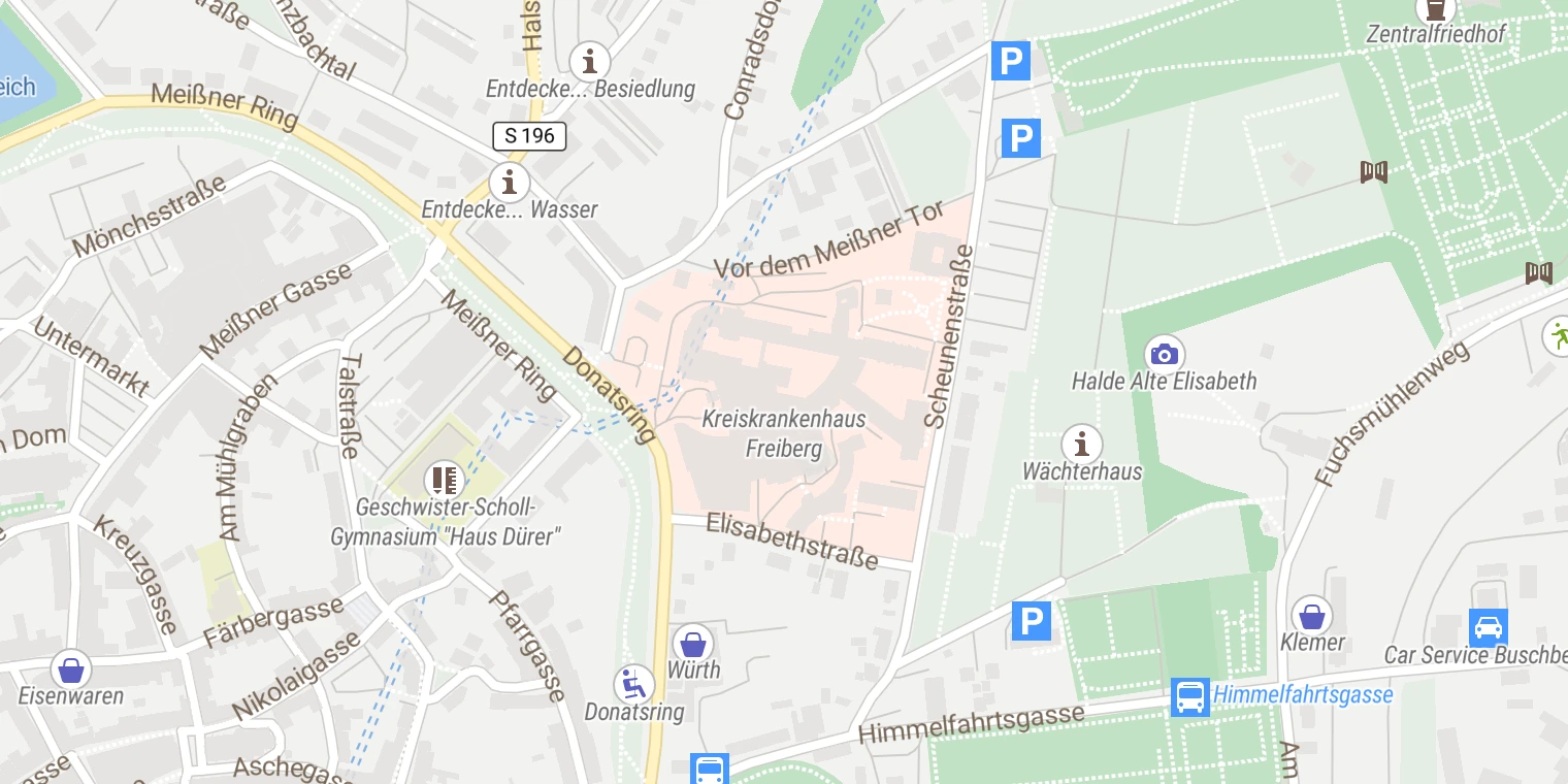 Kartenansicht Kreiskrankenhaus Freiberg