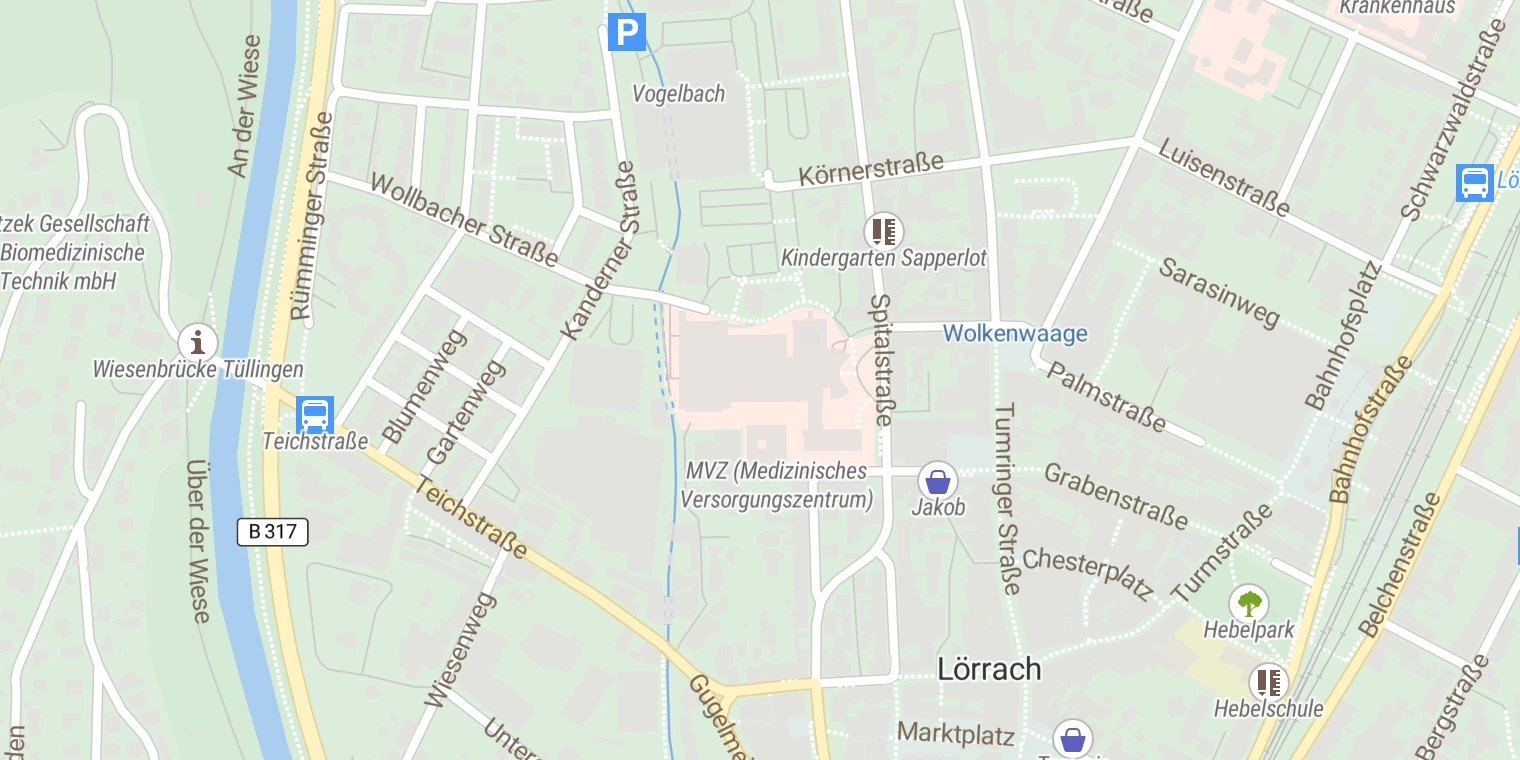 Kartenansicht Kreiskrankenhaus Lörrach