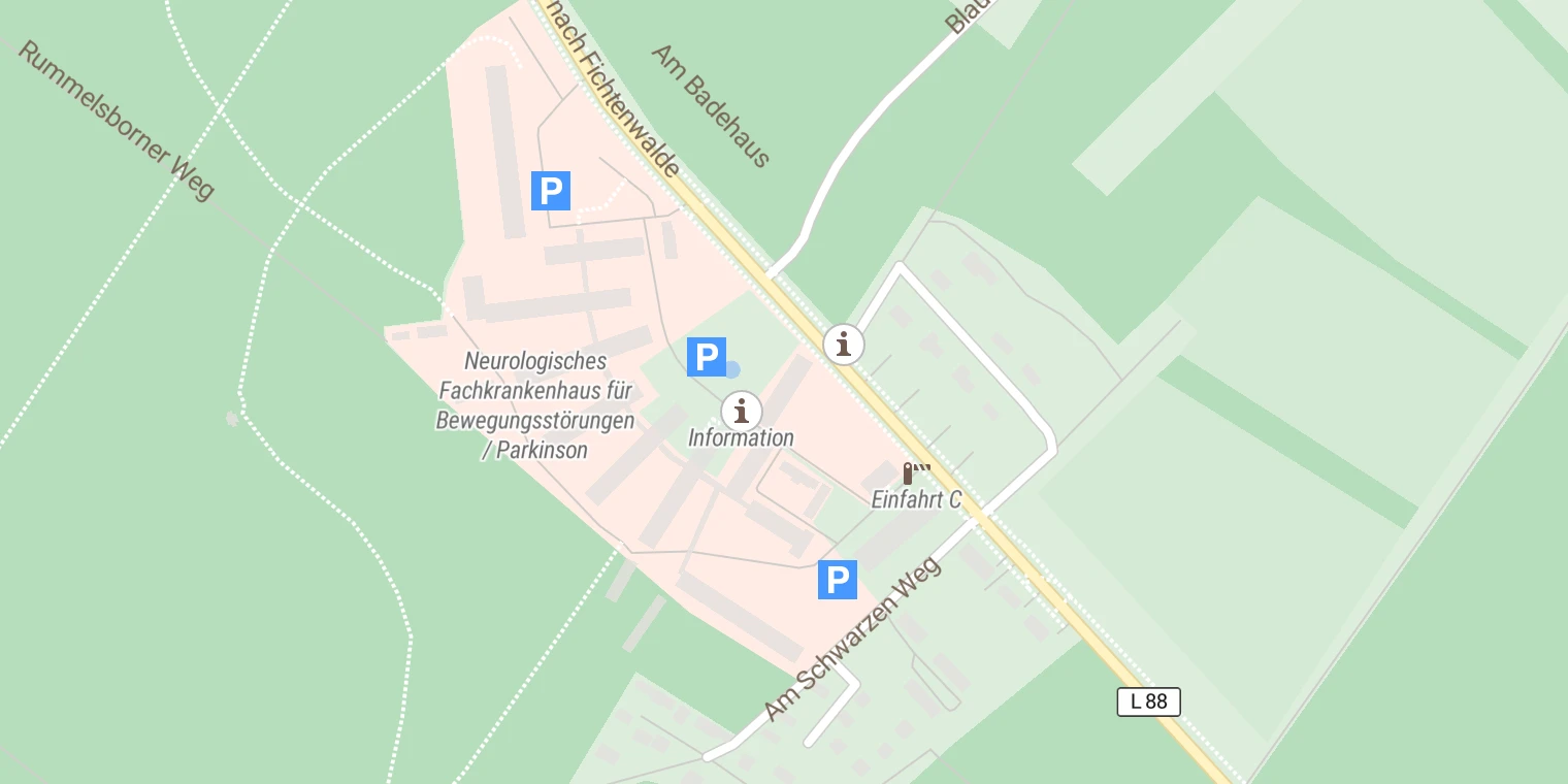 Kartenansicht Neurologisches Fachkrankenhaus für Bewegungsstörungen/Parkinson Kliniken Beelitz