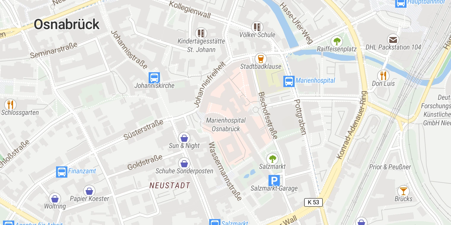 Kartenansicht Niels-Stensen-Kliniken Marienhospital Osnabrück
