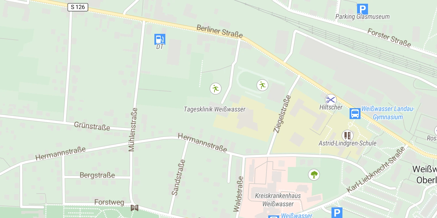 Kartenansicht Sächsisches Krankenhaus Großschweidnitz Tagesklinik Weißwasser