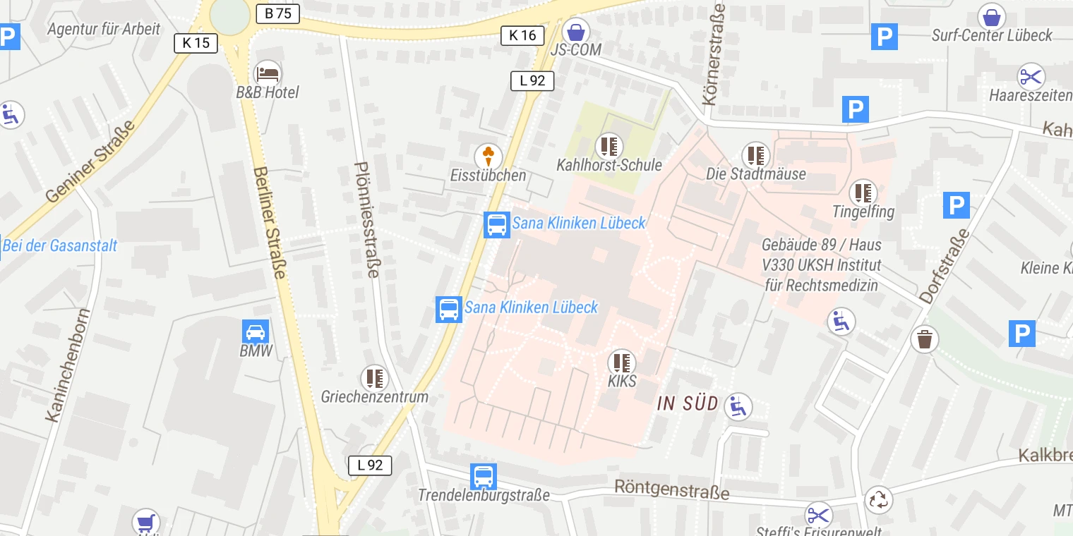 Kartenansicht Sana Klinik Lübeck