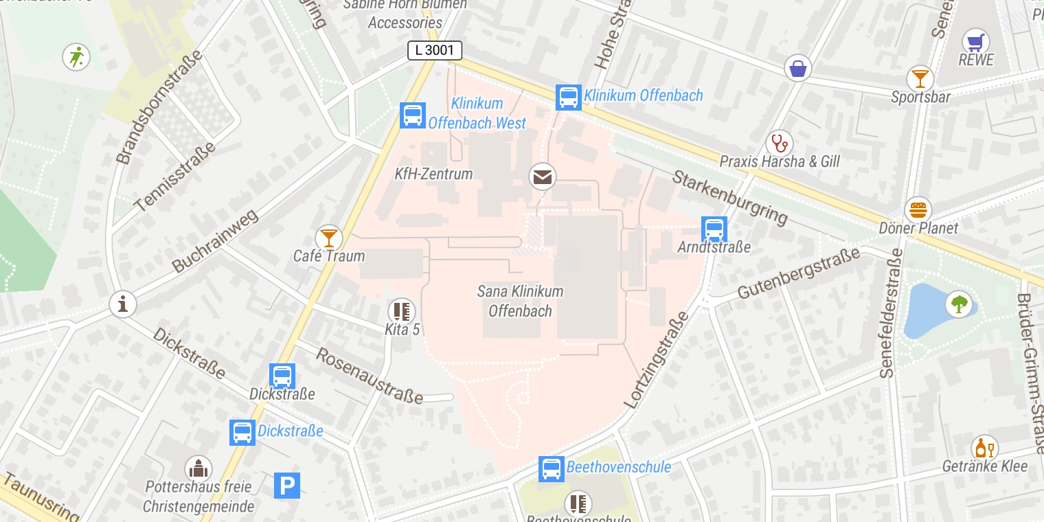 Kartenansicht Sana Klinikum Offenbach