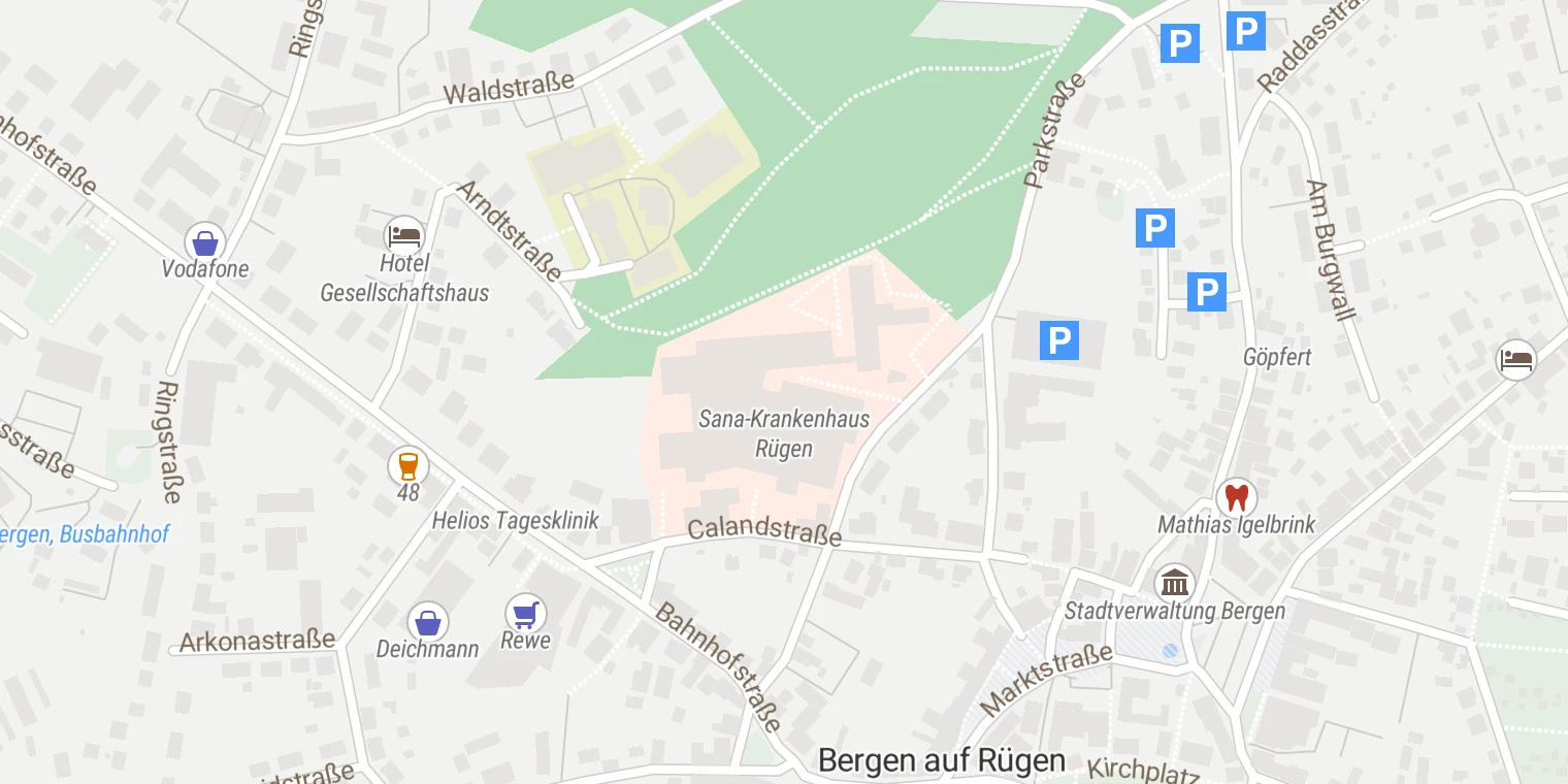 Kartenansicht Sana-Krankenhaus Rügen