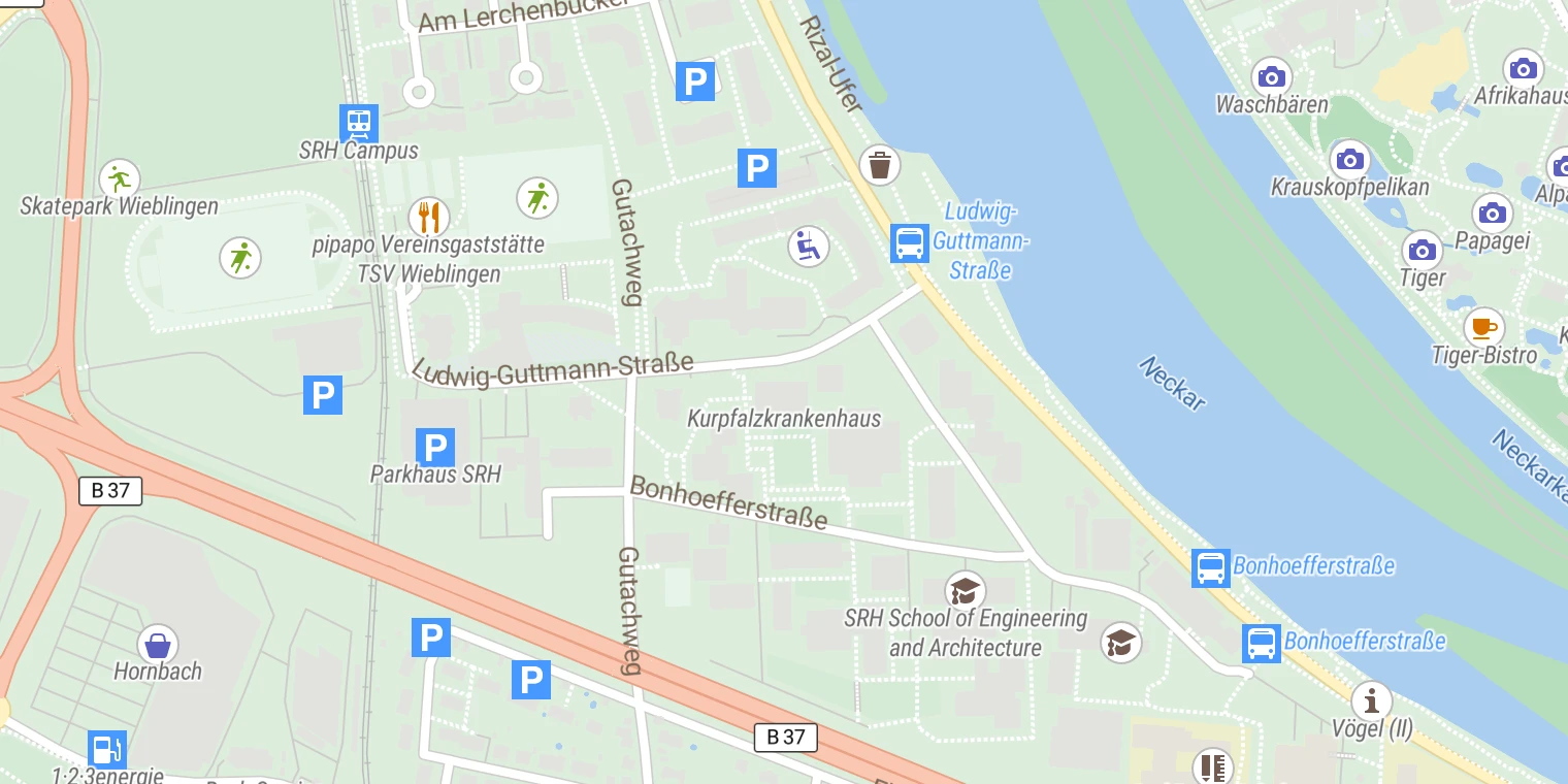 Kartenansicht SRH Kurpfalzkrankenhaus Heidelberg