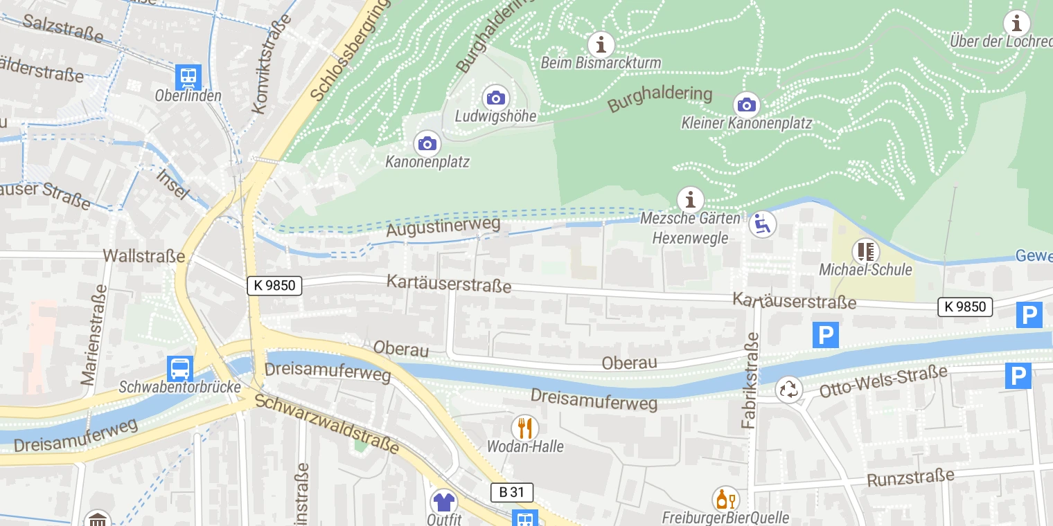 Kartenansicht Suchtmedizinische Tagesklinik Freiburg