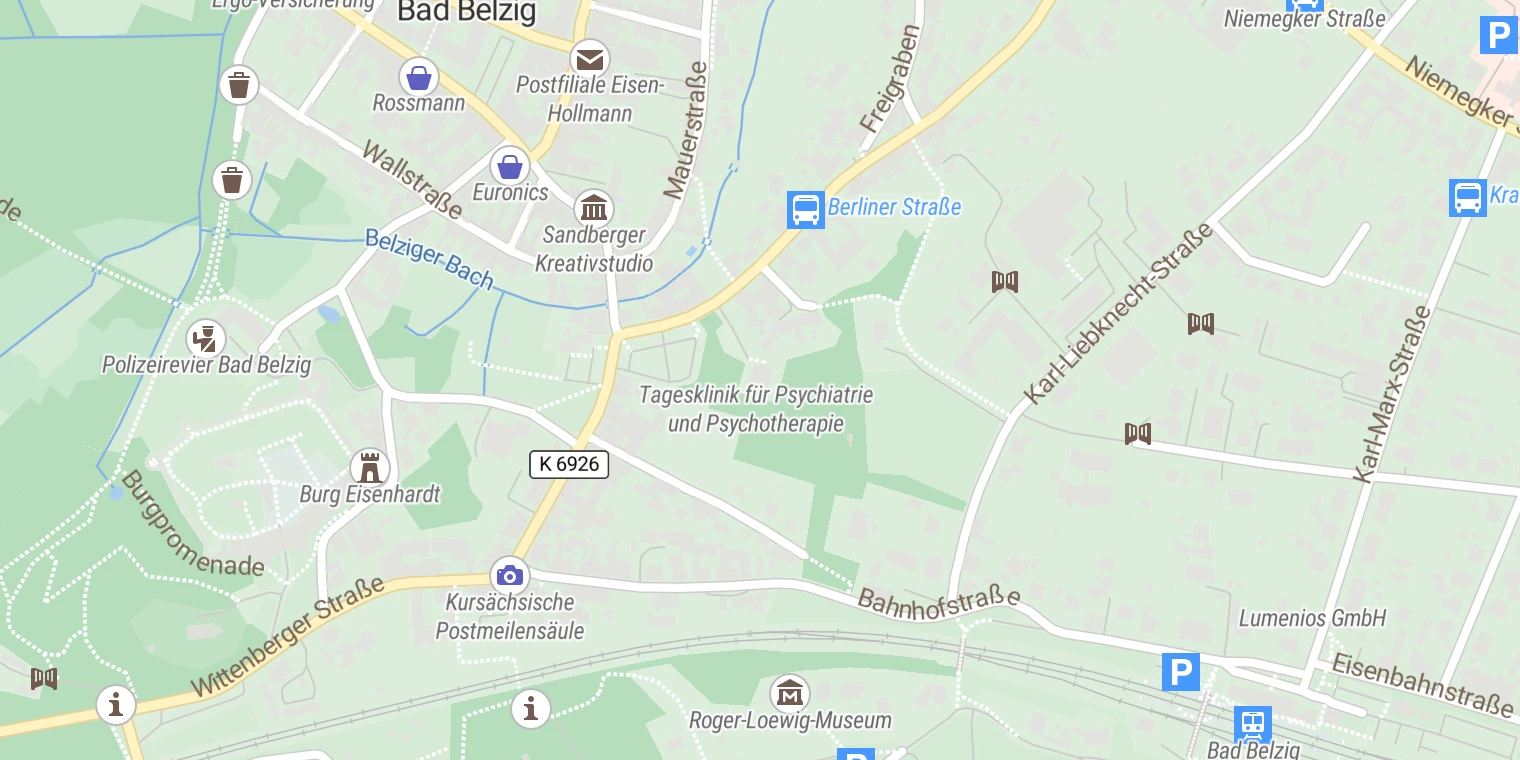 Kartenansicht Tagesklinik für Psychiatrie und Psychotherapie (Bad Belzig)