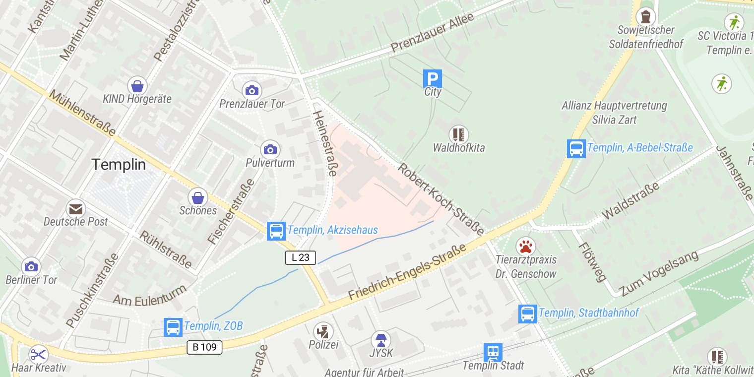 Kartenansicht Tagesklinik für Psychiatrie und Psychotherapie für Erwachsene (Templin)