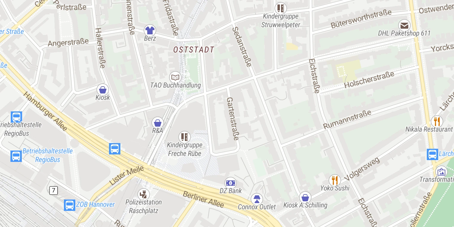Kartenansicht Tageskliniken Gartenstr./Welfenplatz/Schmiedestr.