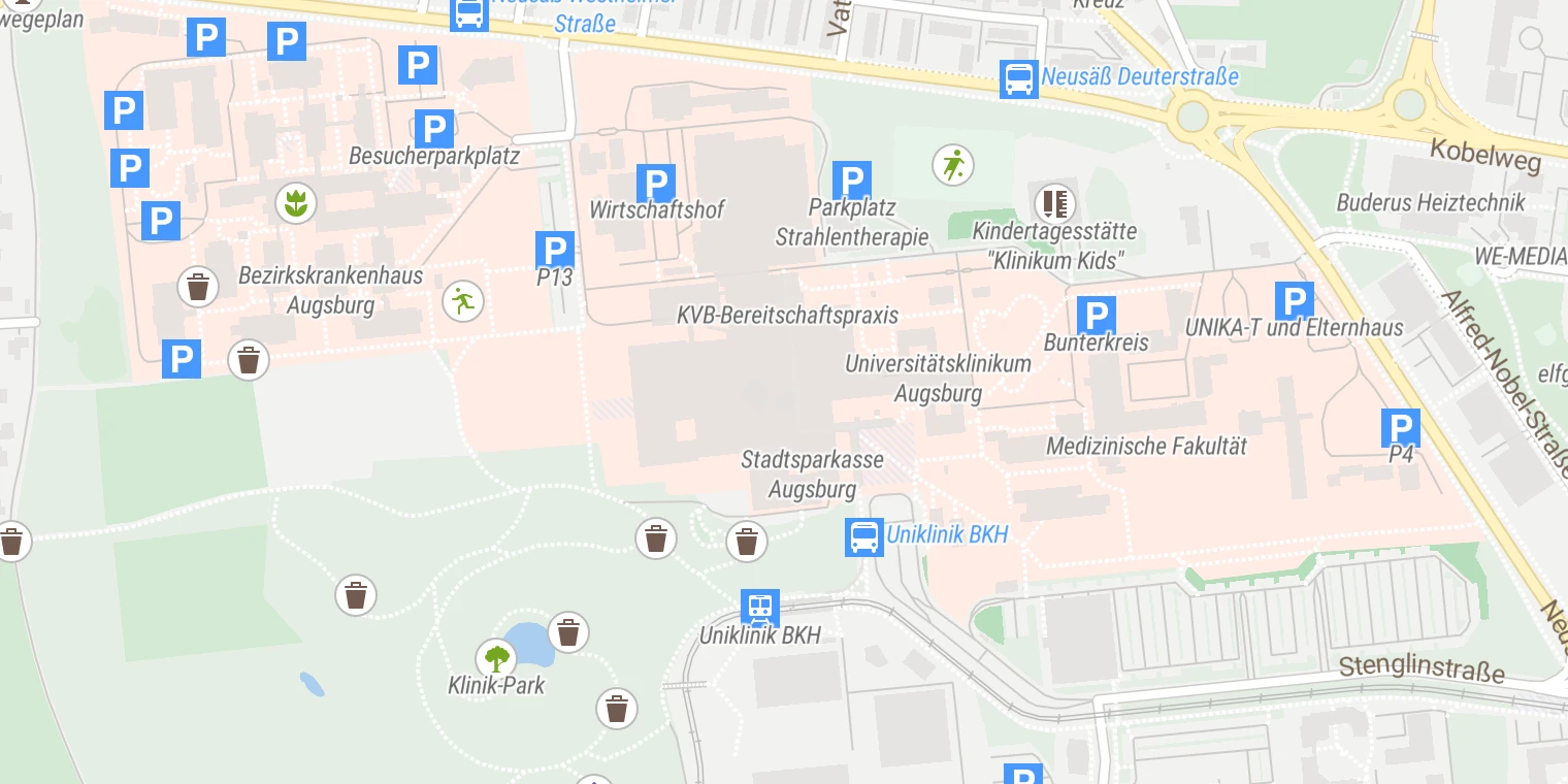 Kartenansicht Universitätsklinikum Augsburg - Medizincampus  