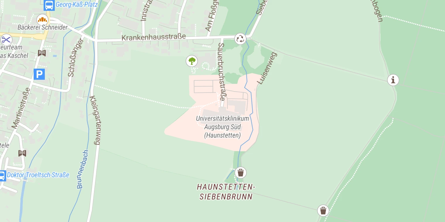 Kartenansicht Universitätsklinikum Augsburg - Medizincampus Süd
