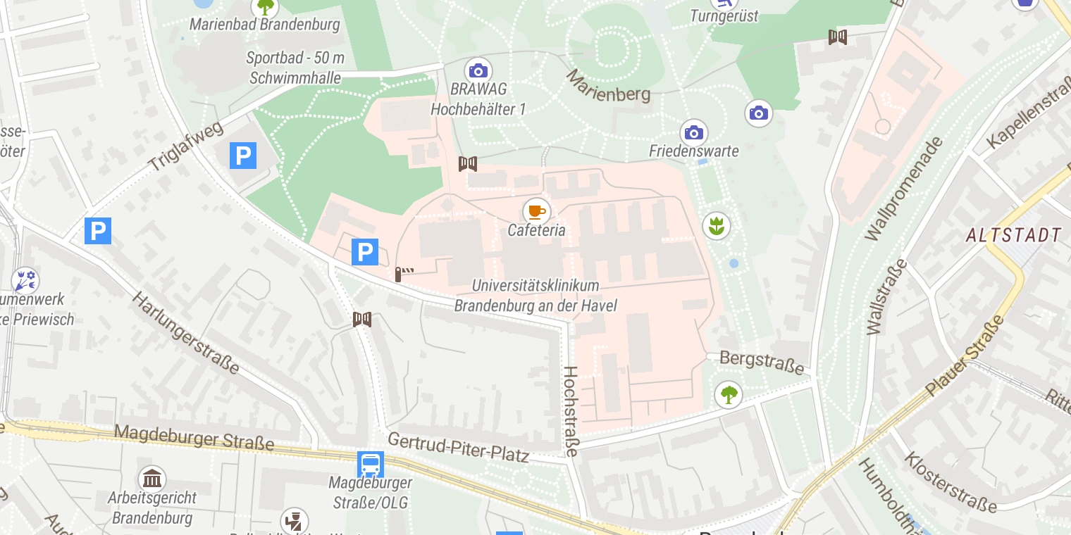 Kartenansicht Universitätsklinikum Brandenburg an der Havel