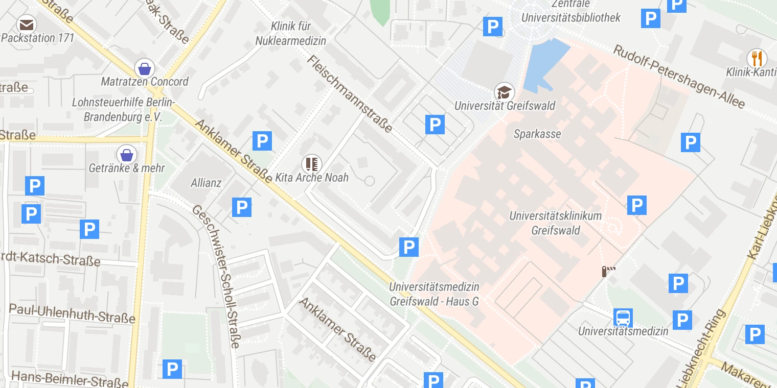 Kartenansicht Universitätsmedizin Greifswald