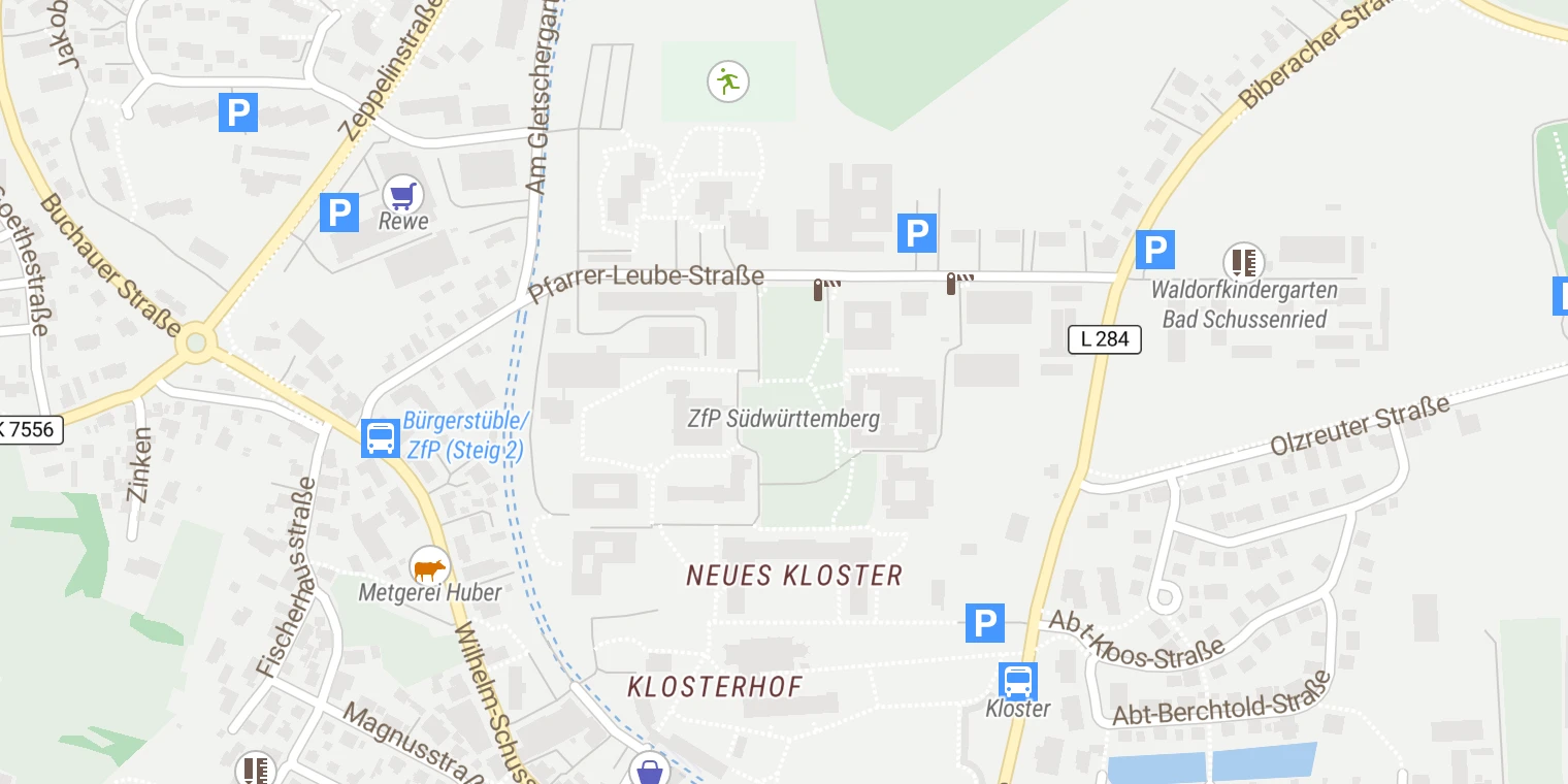 Kartenansicht ZfP Südwürttemberg Krankenhaus Bad Schussenried