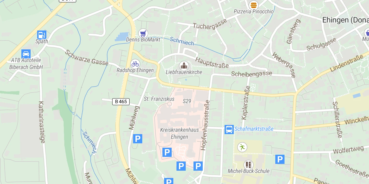 Kartenansicht ZfP Südwürttemberg Satellit Ehingen