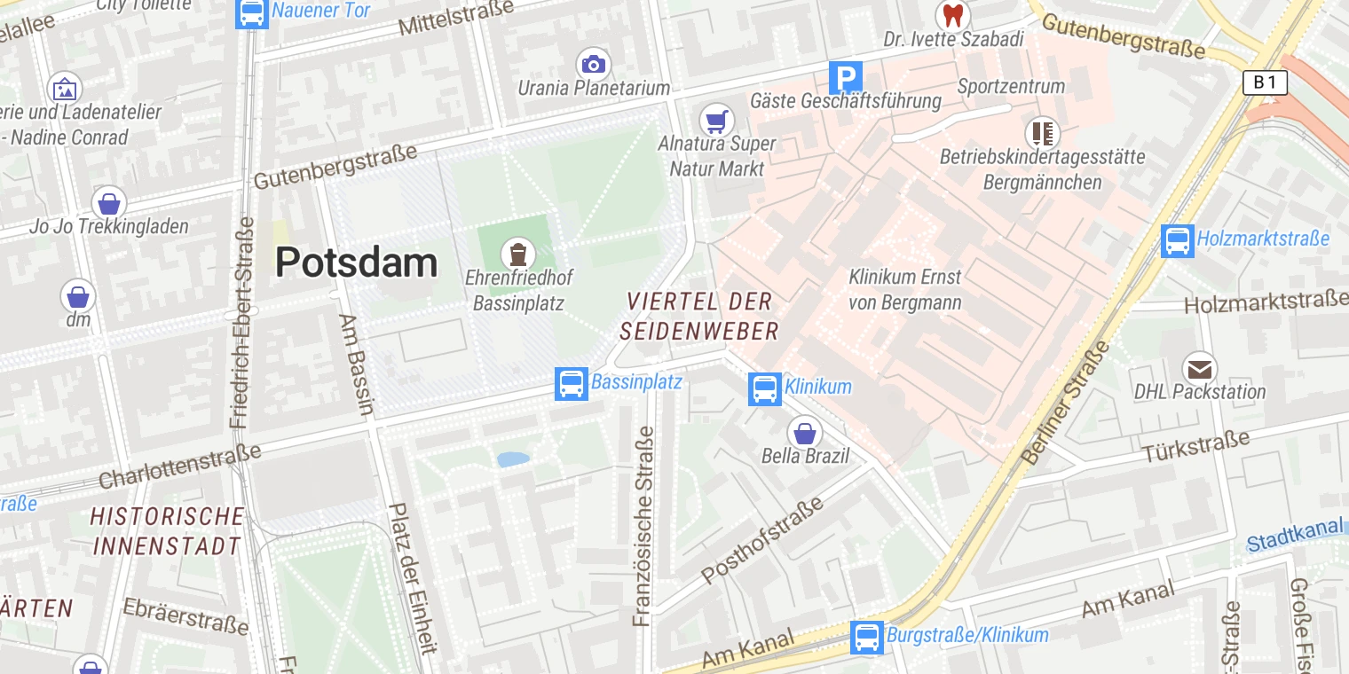 Kartenansicht Ernst von Bergmann Ästhetik Medizin Potsdam
